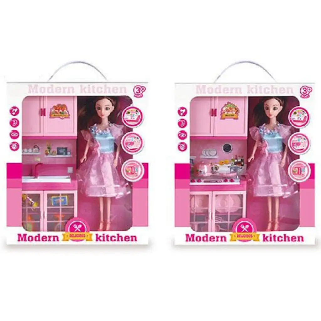 Rosa Küche mit Puppe, Licht und Ton in zwei Varianten Bild 1