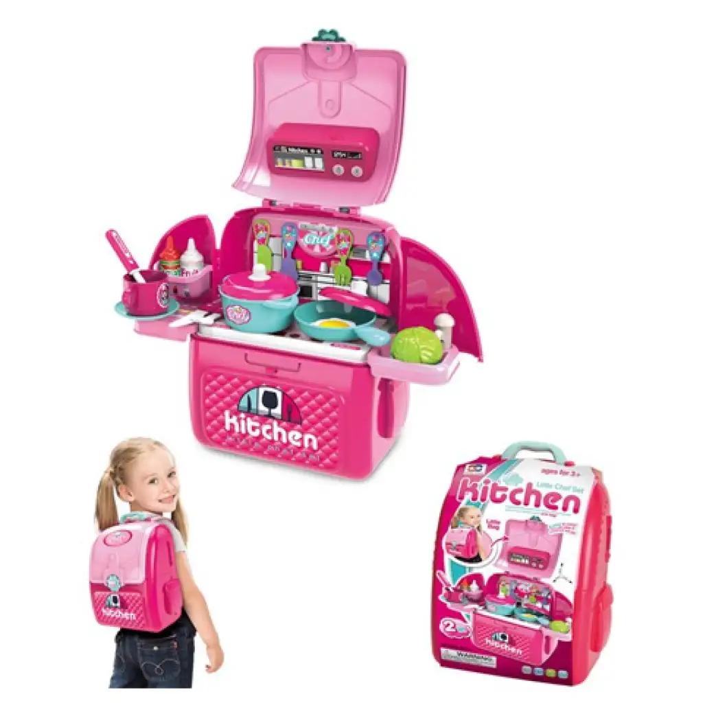Rosa tragbare 2-in-1 Spielküchenset im Rucksack Bild 2