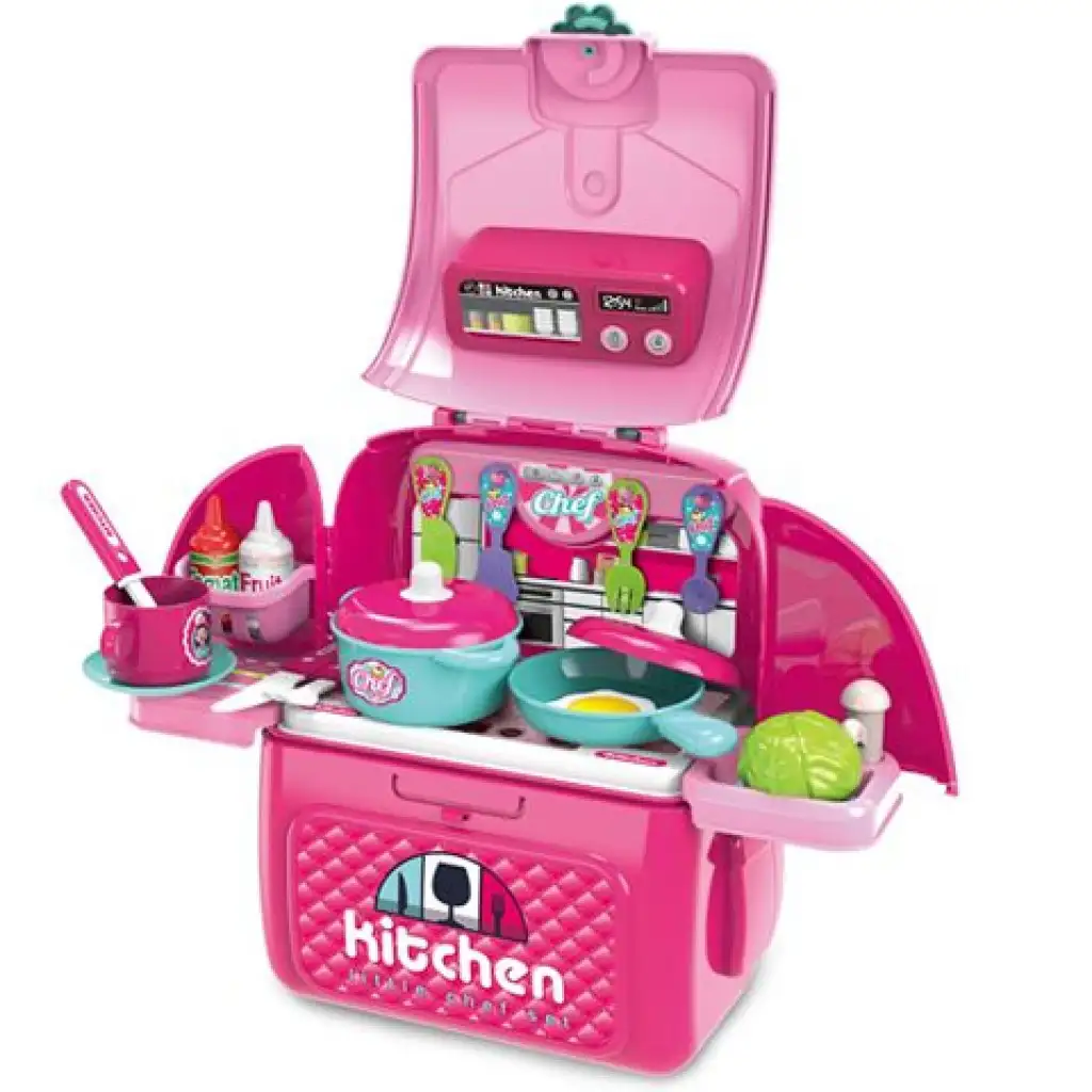 Rosa tragbare 2-in-1 Spielküchenset im Rucksack Bild 1