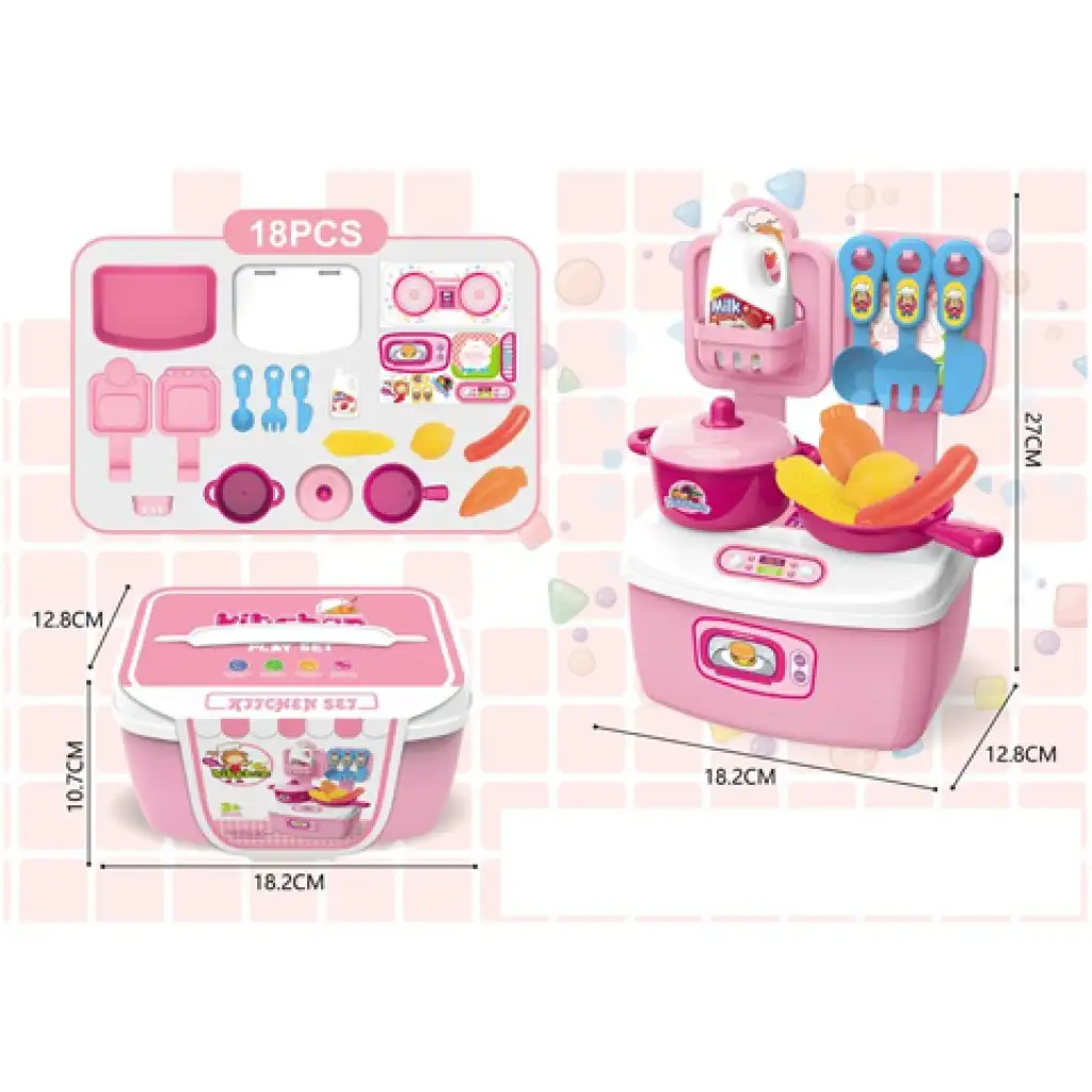 Rosa tragbares 18-teiliges Spielküchenset Bild 1
