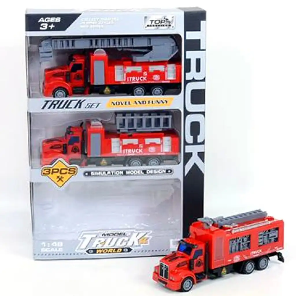 Rückzieh-Feuerwehrwagen-Set 3-teilig 1:48 Bild 1
