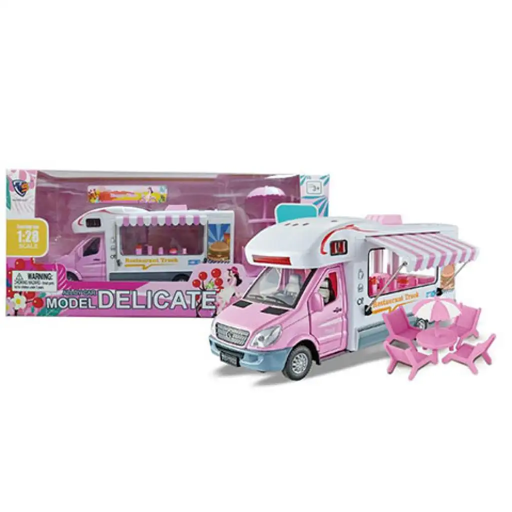 Rückziehbares Pink Food Truck Spielzeugauto mit Funktion 1/28 Bild 1