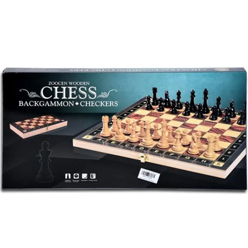 Schach 3 in 1 Spieleset aus Holz mit 34cm Kunststofffiguren Bild 1