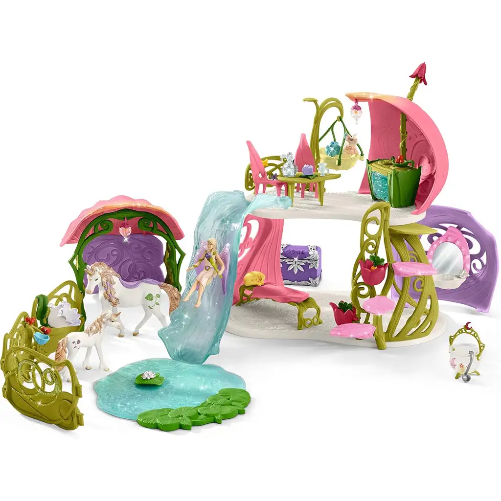 Schleich: Bayala - Glitzerndes Blumenhaus mit Einhörnern, Stall und Teich Spielset (42455) Bild 2