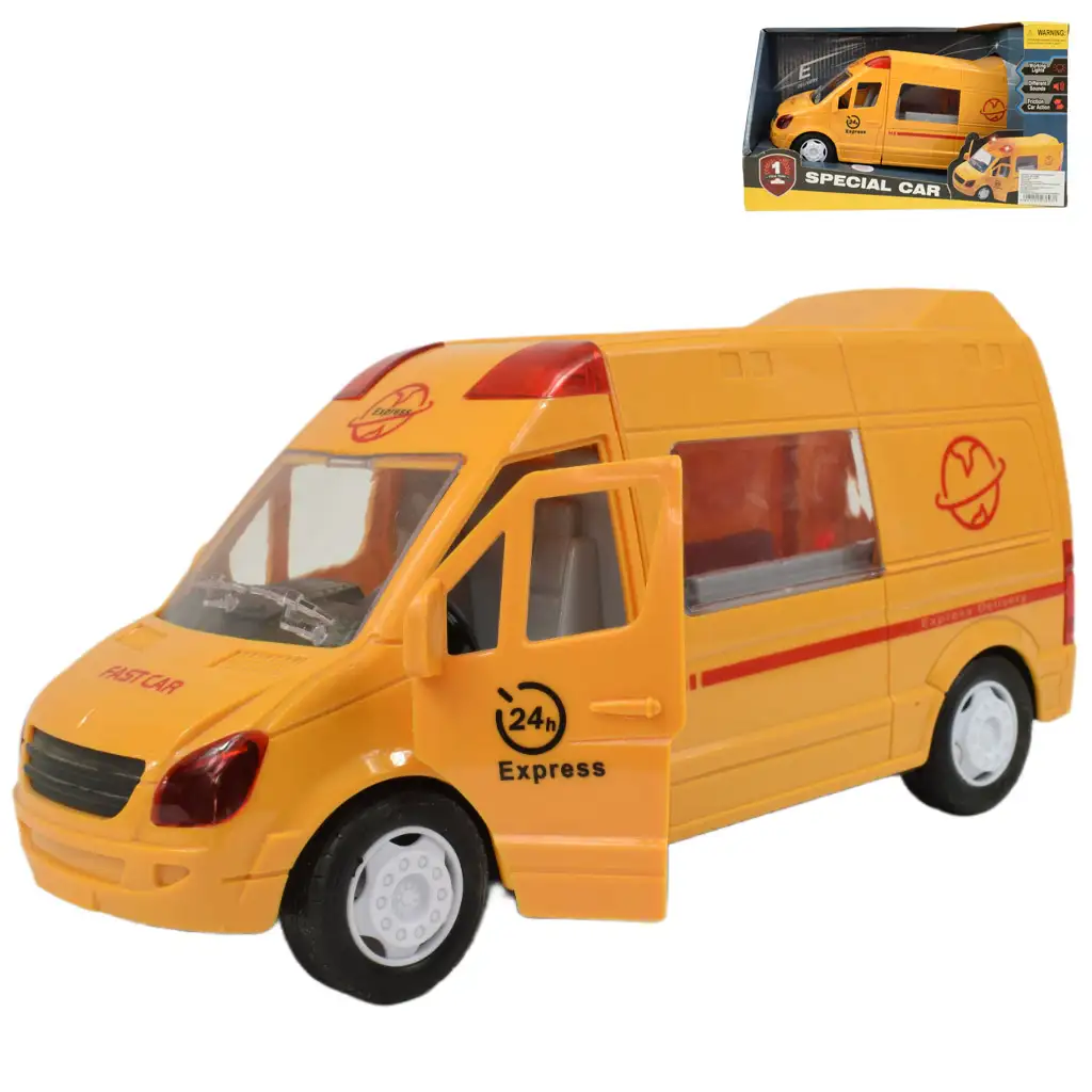 Special Car: Gelbes Express-Kurierauto mit Licht und Sound, Schwungradfunktion, 24 cm Bild 1