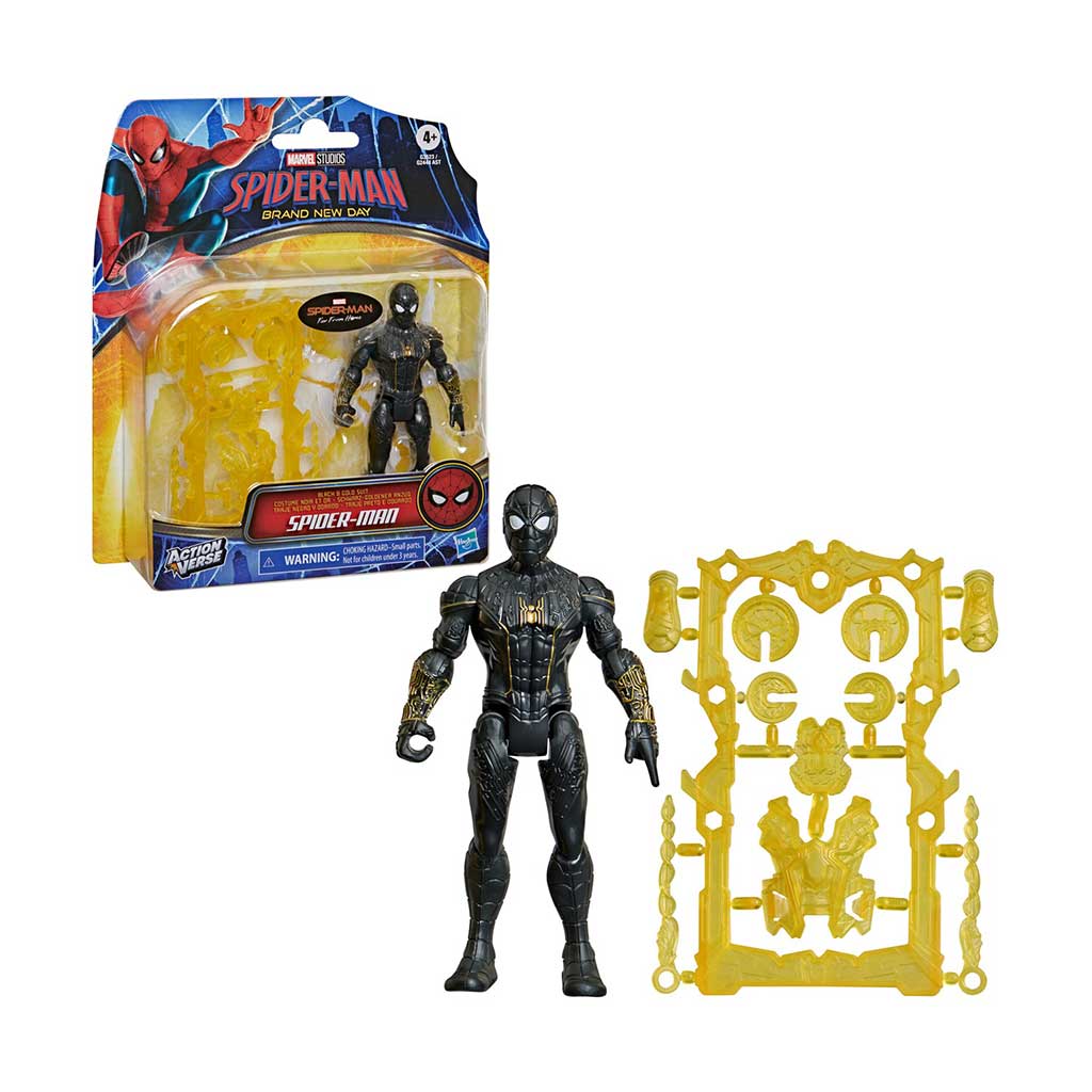 Spider-Man Neuester Tag: Spider-Man Schwarz-Gold Figur mit Zubehör 11cm – Hasbro Bild 2