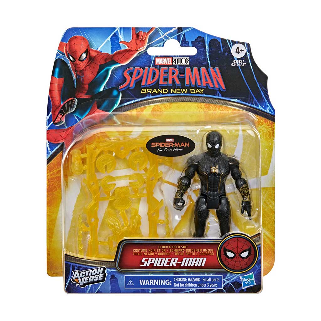 Spider-Man Neuester Tag: Spider-Man Schwarz-Gold Figur mit Zubehör 11cm – Hasbro Bild 1