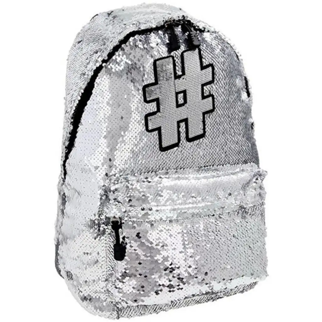 Spirit: Hashtag Silver glitzernder Schulranzen, Rucksack in Silberfarbe 41x32x21cm Bild 1