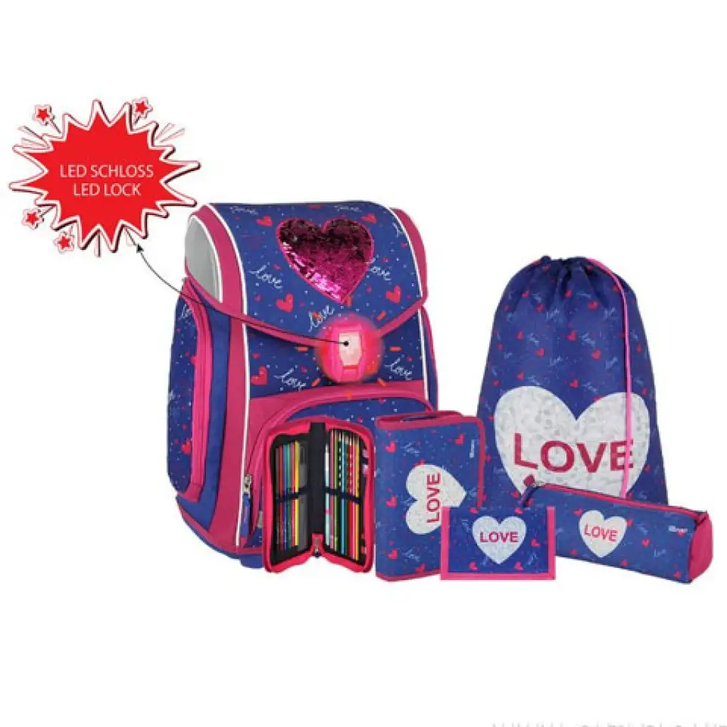 Spirit: Heart love 5-teiliges Schulrucksack-Set mit Zubehör und LED-Licht Bild 1