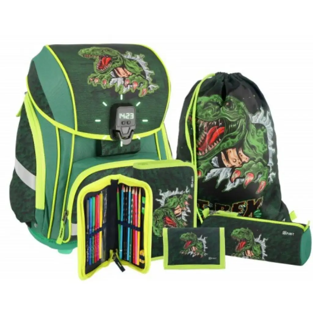 Spirit: LED-Schulranzen mit T-Rex-Muster, Rucksack 5-teiliges Set Bild 1