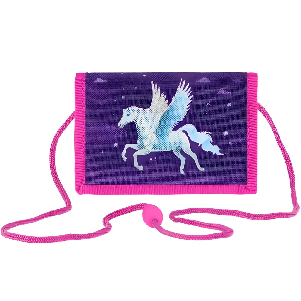 Spirit: Lila Geldbörse mit Klettverschluss im Pegasus-Muster 12,5x8,5cm Bild 1
