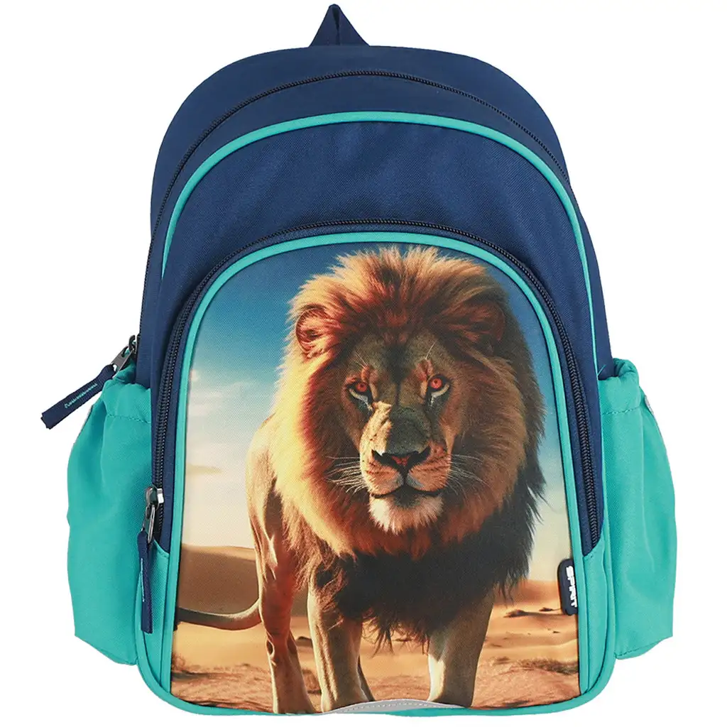 Spirit: Löwenmuster blauer abgerundeter Schulranzen, Rucksack 24x13x31cm Bild 3