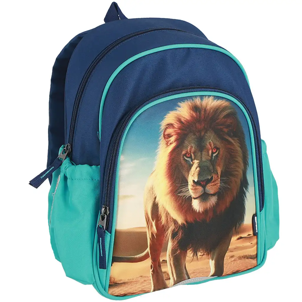 Spirit: Löwenmuster blauer abgerundeter Schulranzen, Rucksack 24x13x31cm Bild 1