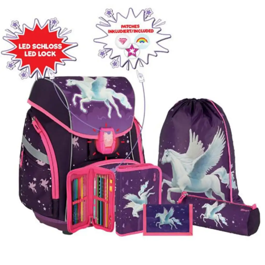 Spirit: Pegasus lila 5-teiliges Schulrucksack-Set mit Zubehör und LED-Licht Bild 1