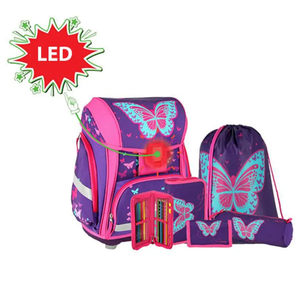 Spirit: Schmetterling 3D-Muster, LED-Schulranzen, Rucksack 5-teiliges Set Bild 1