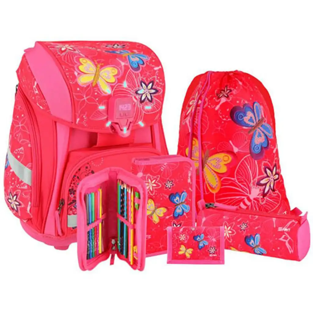 Spirit: Schmetterlingsmuster, LED-Schulranzen, Rucksack 5-teiliges Set Bild 1