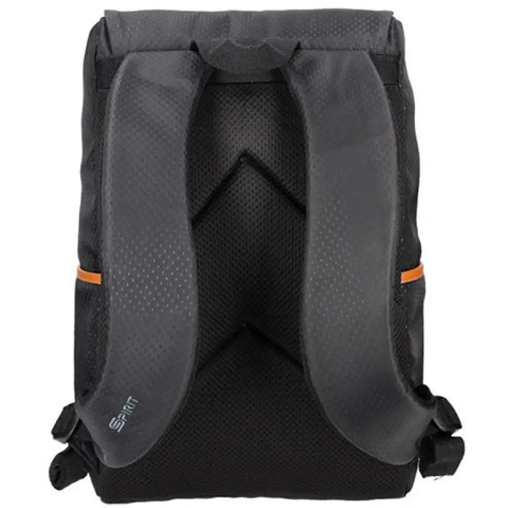 Spirit: Schwarzer gemusterter Rucksack mit lederfarbenen Riemen 47x33x17cm Bild 3