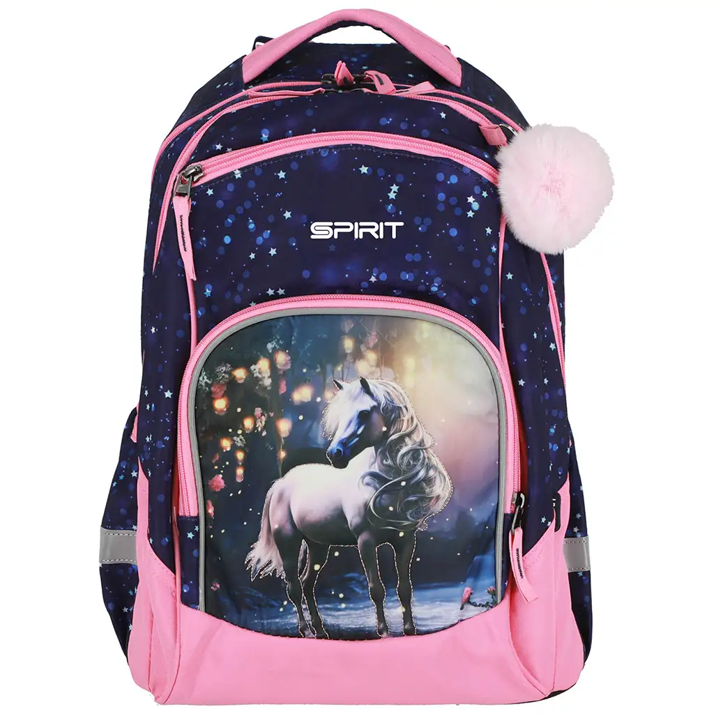 Spirit: Weißes Pferd Reiter 3D gemusterter runder Schulranzen, Rucksack 34x26x44cm Bild 3