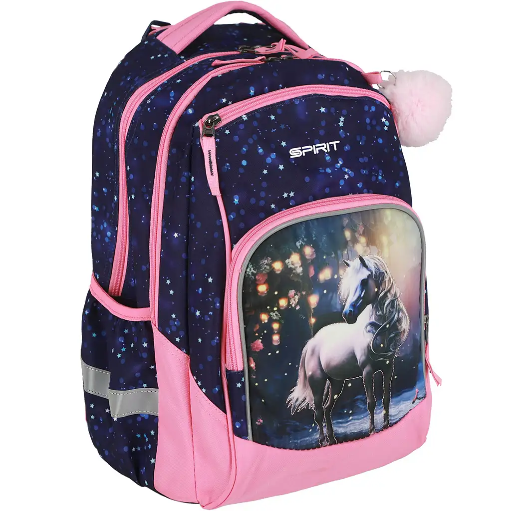 Spirit: Weißes Pferd Reiter 3D gemusterter runder Schulranzen, Rucksack 34x26x44cm Bild 1