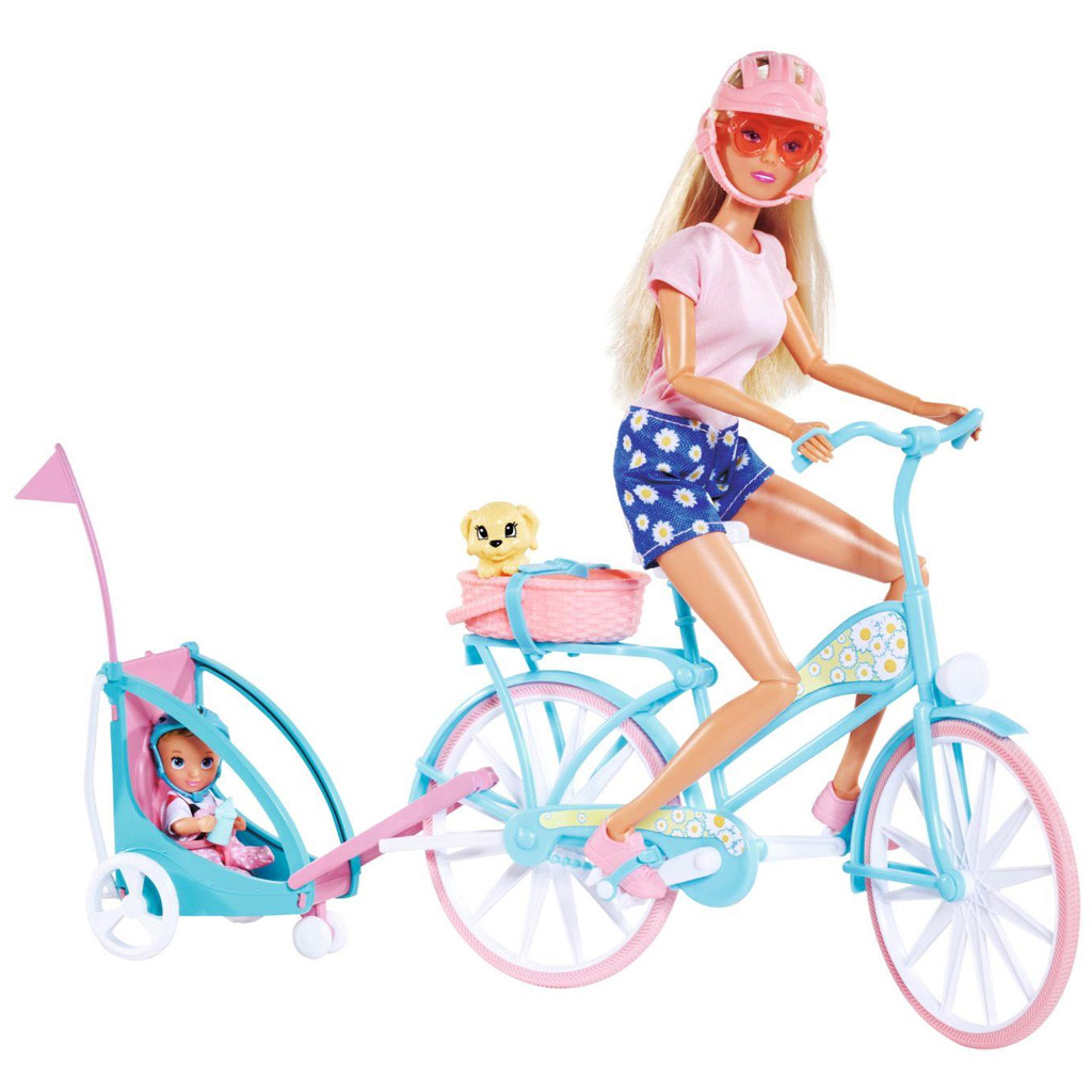 Steffi Love: Radfahrende Steffi Puppe mit Kinderanhänger - Simba Toys Bild 5