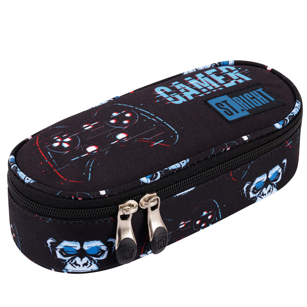 St.Right: Blauer Gamer schwarz-blau ovaler Federmäppchen 23cm Bild 1