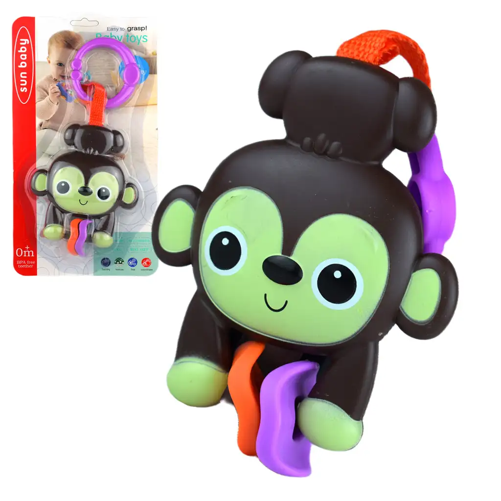 Sun Baby: Fröhlicher brauner Affe BPA-freie Babyrassel Bild 1