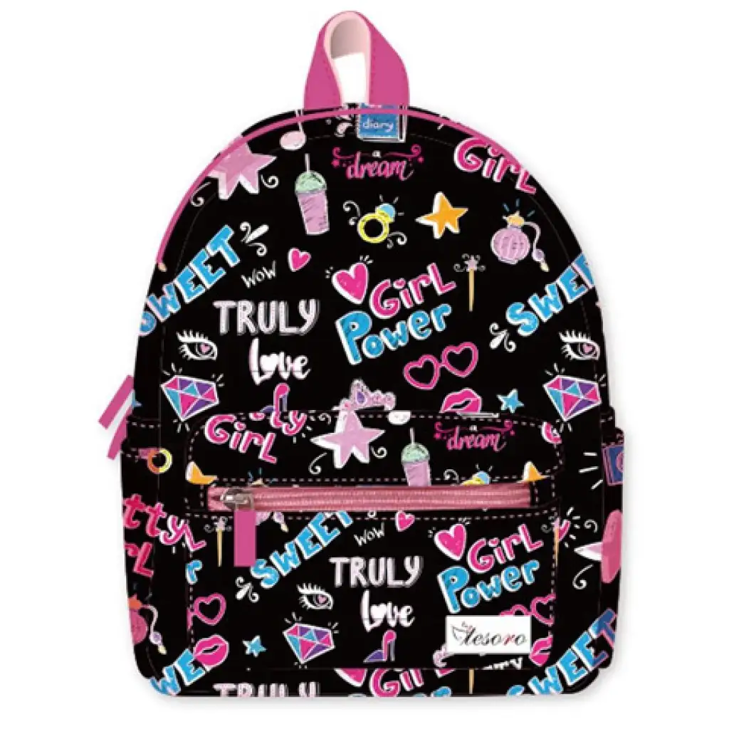 Tesoro: Girl Power schwarz-rosa Mini-Rucksack Bild 1
