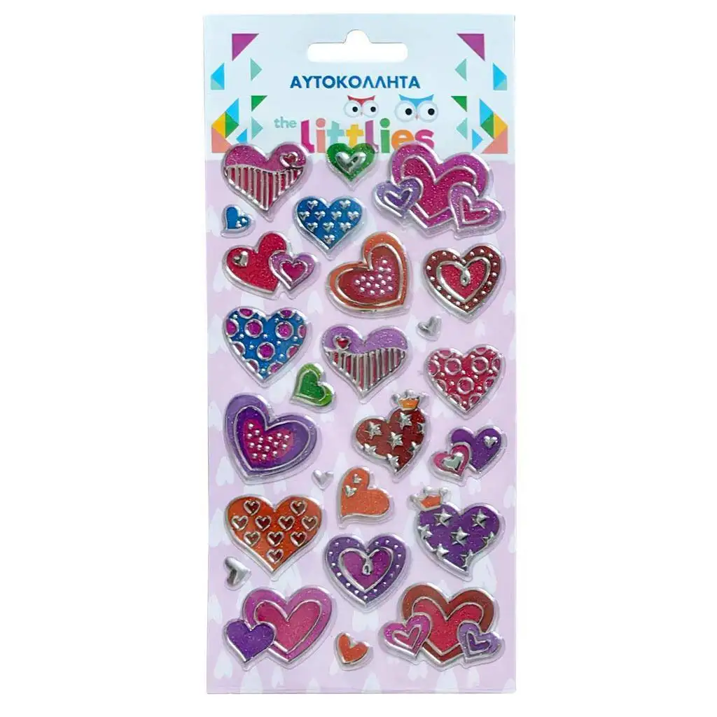 The Littlies: Buntes Herzmuster 3D-Puffy-Sticker-Set auf 10x22cm Bogen Bild 1
