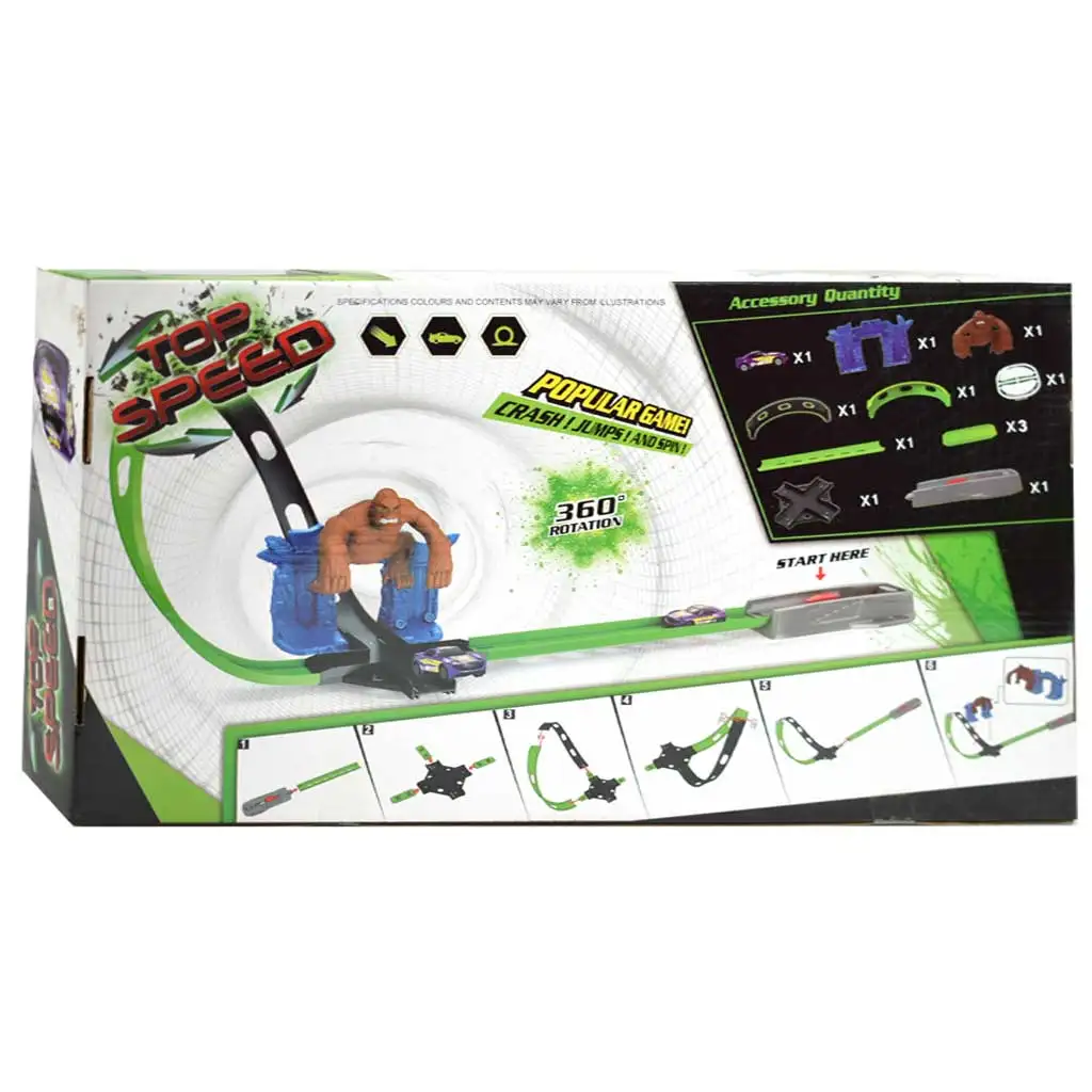 Top Speed: King-Kong 360°-Doppel-Super-Looping-Rennstrecke mit Gorilla-Figur und 1 Auto im Maßstab 1/64 Bild 2