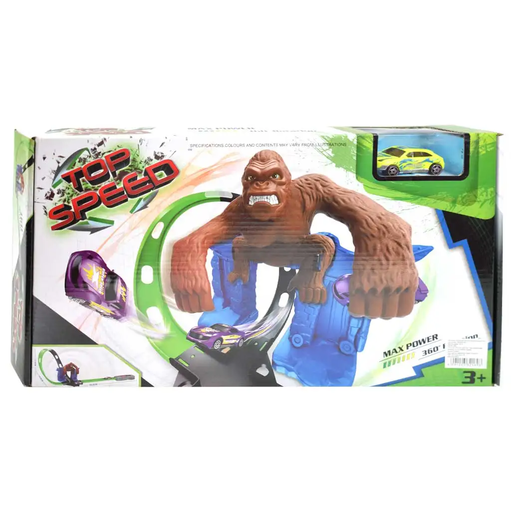 Top Speed: King-Kong 360°-Doppel-Super-Looping-Rennstrecke mit Gorilla-Figur und 1 Auto im Maßstab 1/64 Bild 1
