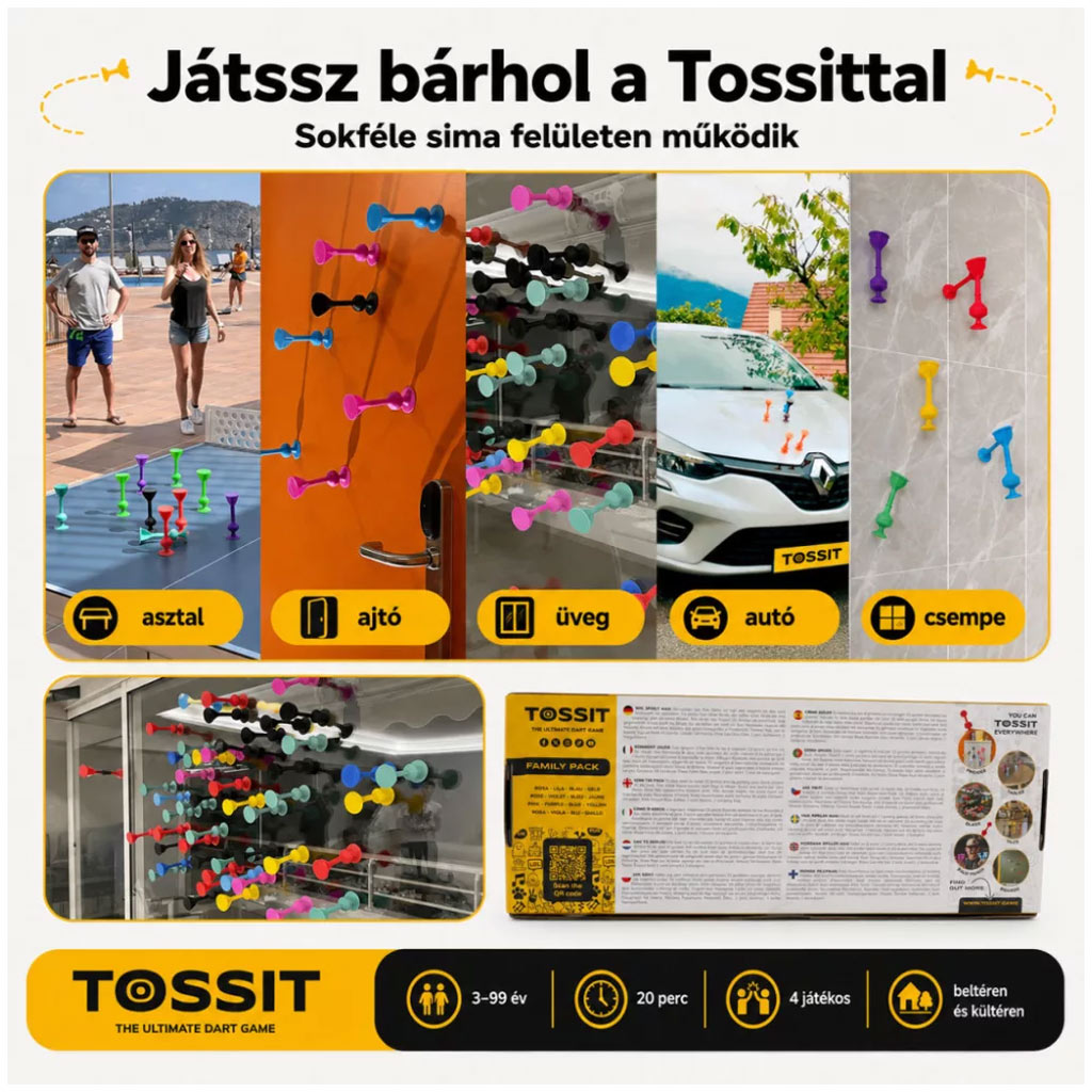 Tossit Family Pack – Rot, Türkis, Blau, Gelb mit Klebeflügel Dartspiel Bild 2