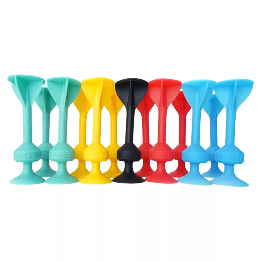 Tossit Family Pack – Rot, Türkis, Blau, Gelb mit Klebeflügel Dartspiel Bild 1