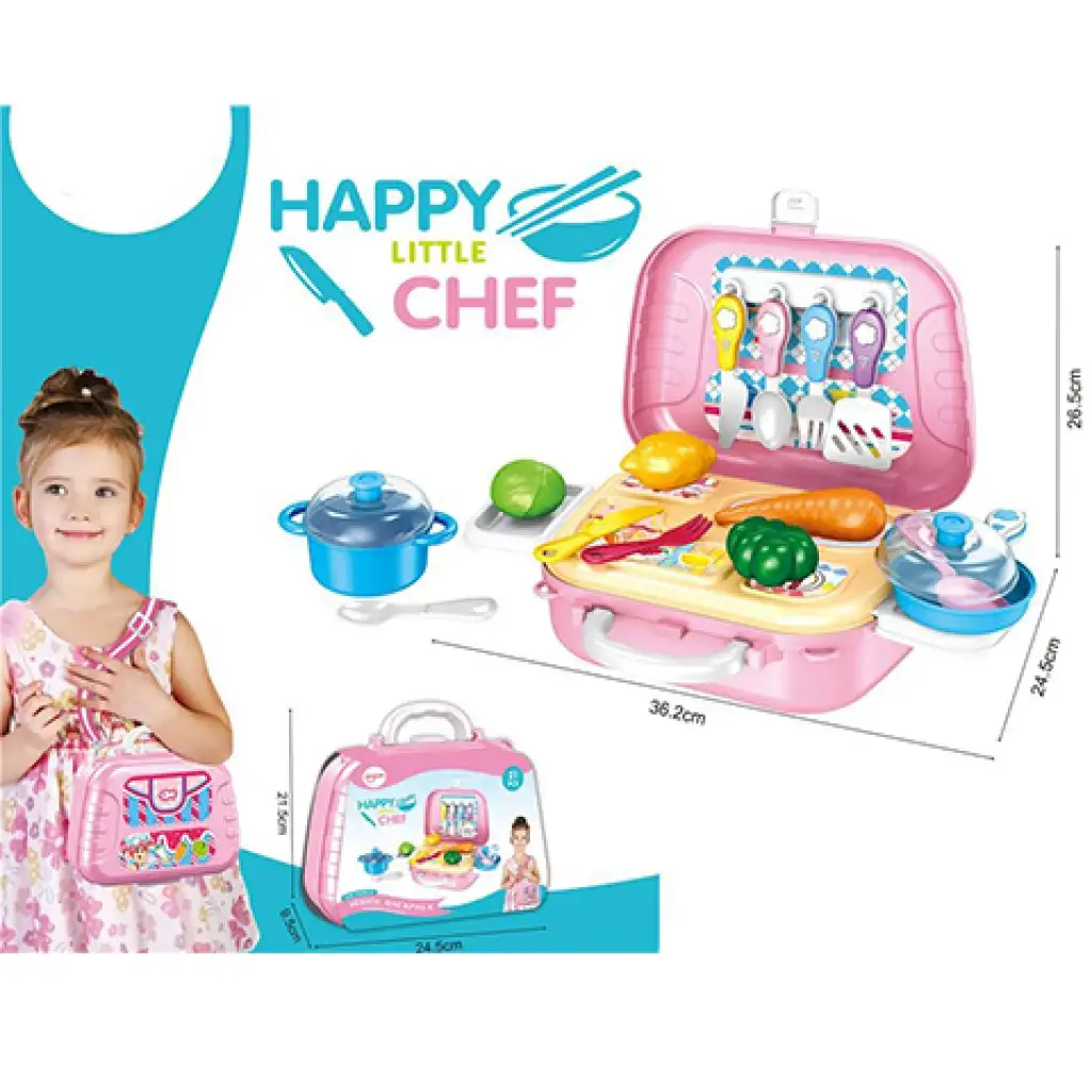Tragbare rosa Spielküche im Koffer, 21-teiliges Set Bild 1
