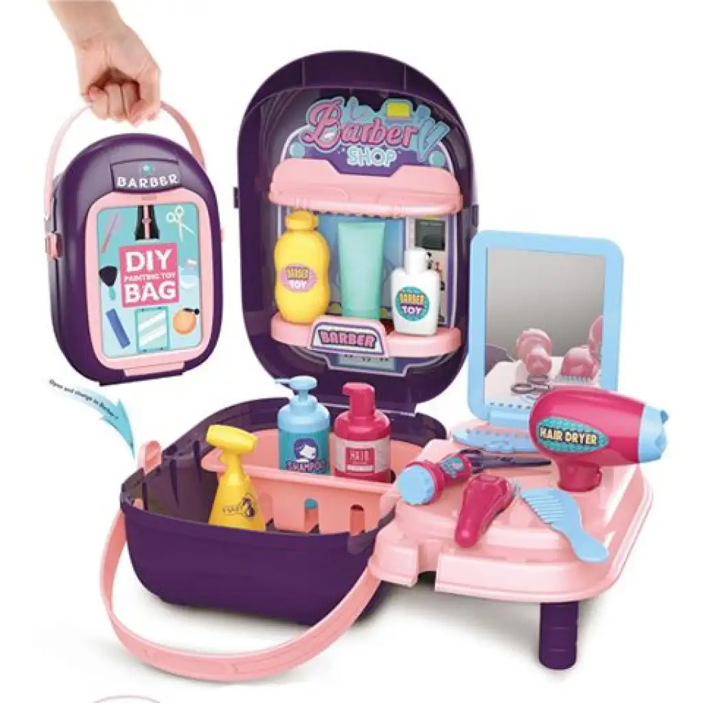 Tragbares 25-teiliges Friseursatz in lila Tasche Bild 1
