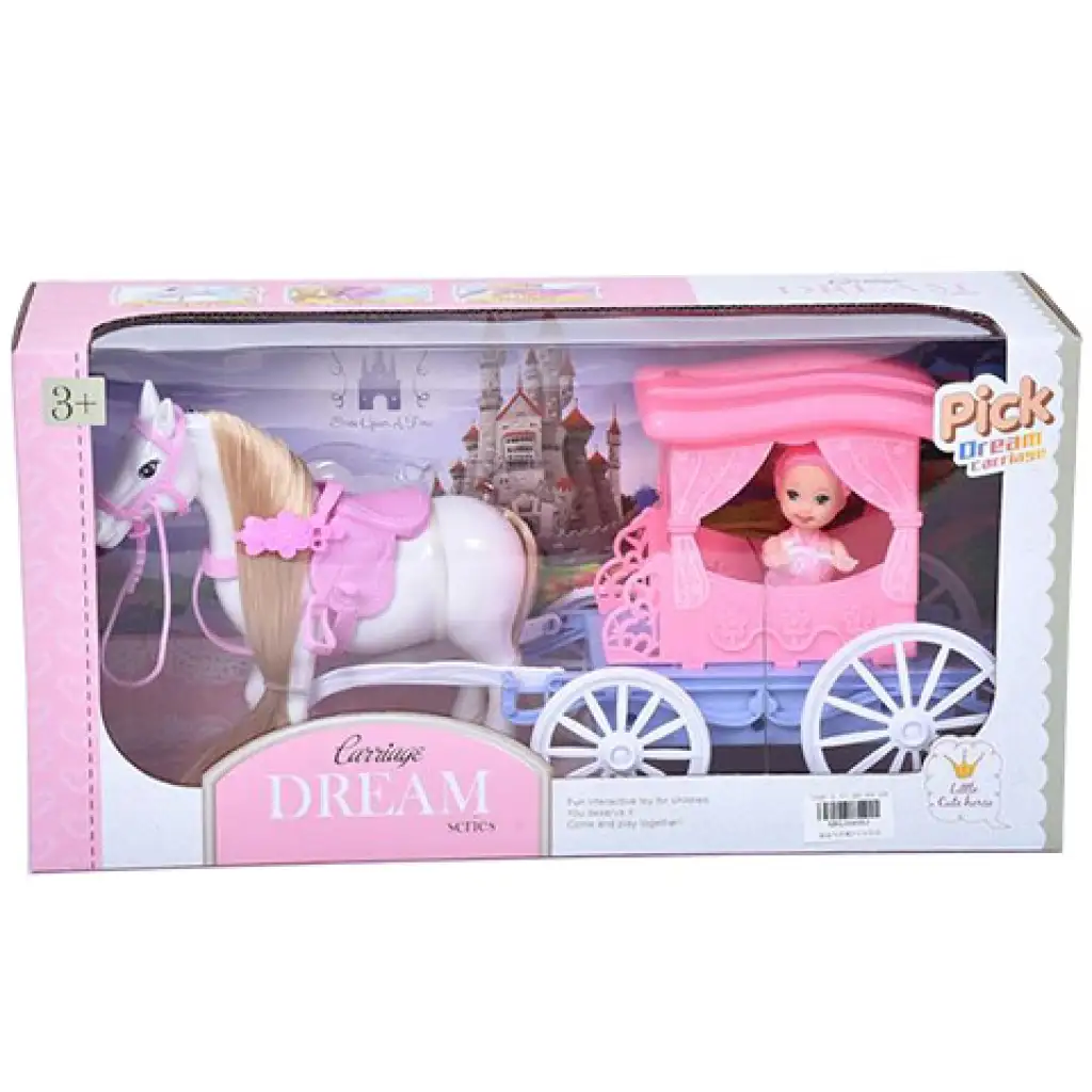 Traumkutschenset mit Pferd und 7,5 cm großer Puppe in Pink Bild 1