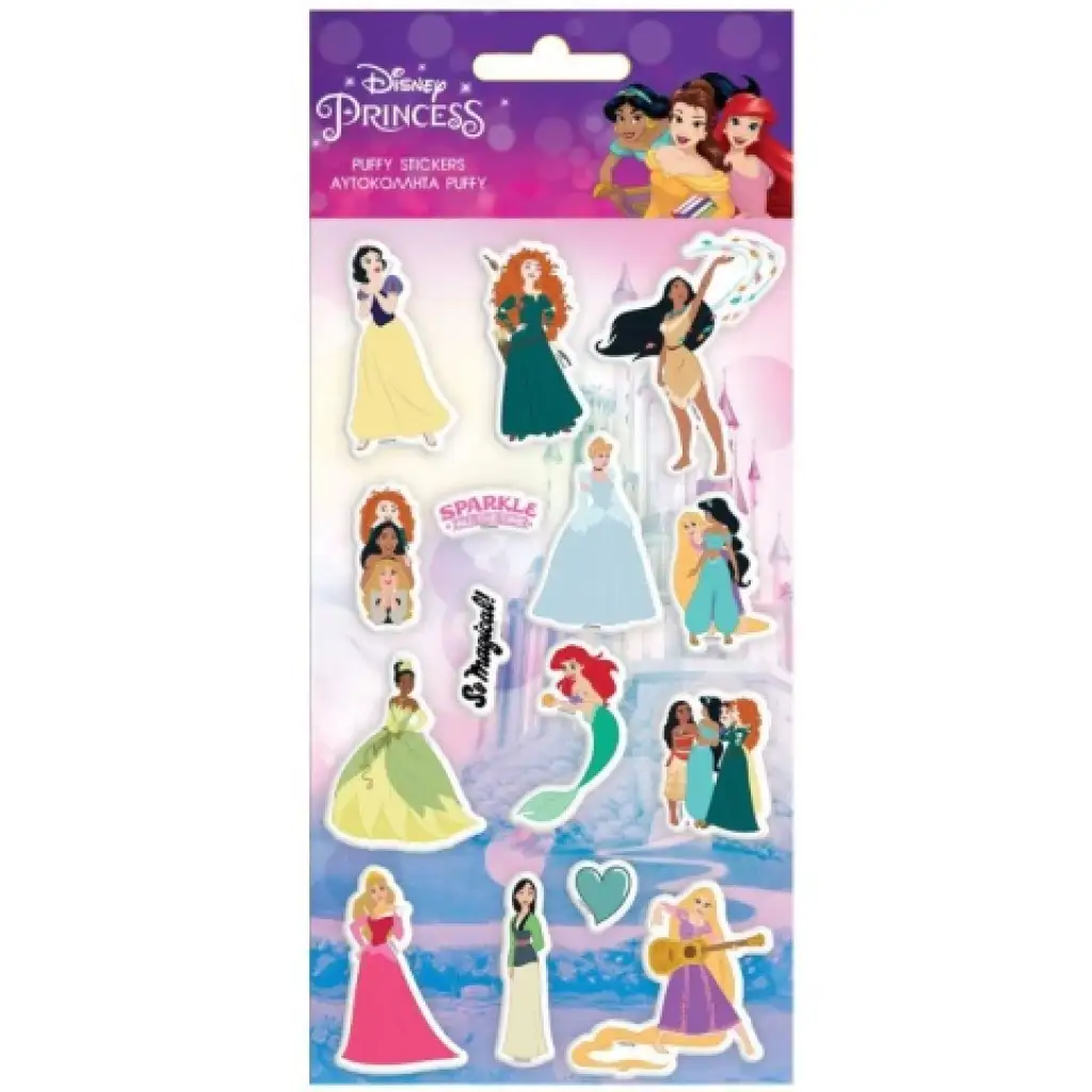 Wunderschönes Disney Prinzessinnen 3D Puffy Sticker Set auf einem 10x22cm Bogen Bild 1