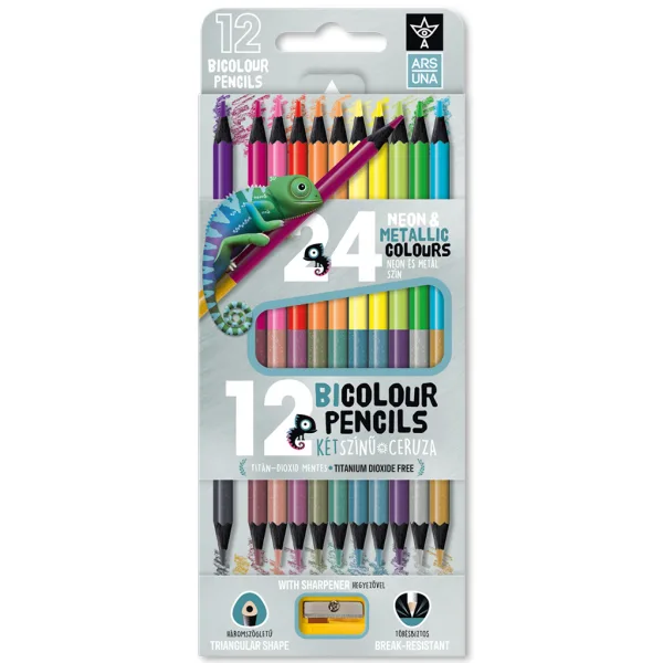Ars Una: 12/24 Stück Neon-Metallic Bicolor, dreieckiges Farbstiftset mit Spitzer Bild 1