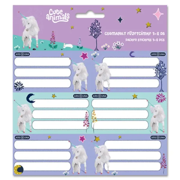 Ars Una: Cute Animals verpacktes Einhorn-Heftetiketten-Set, 3 x 6 Stück