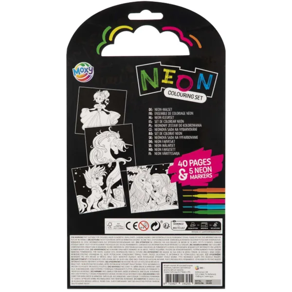 Ausmalset mit Einhorn- und Prinzessinnen-Motiven, 40 Seiten, inkl. 5 Neon-Filzstiften Bild 2