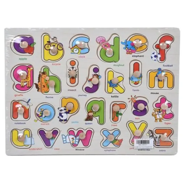 Bunte Holz-Kleinbuchstaben als Formsortierspiel Bild 1