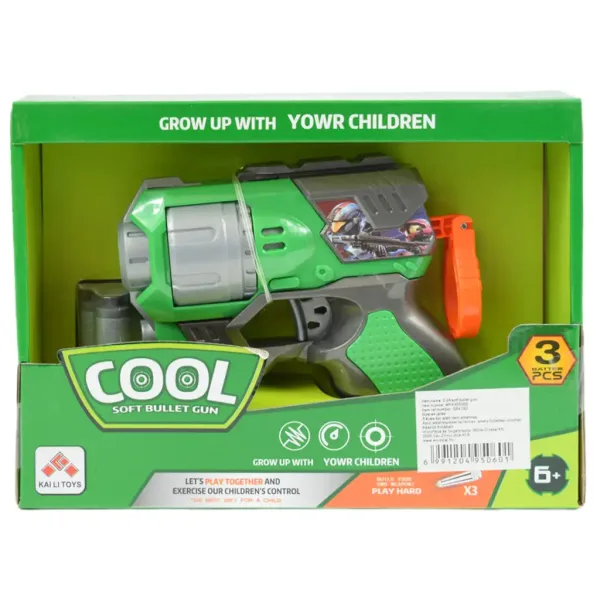 Cool Soft Bullet Gun: Kleine Schaumstoffpistole mit Patronen in Grün, 14 cm Bild 5