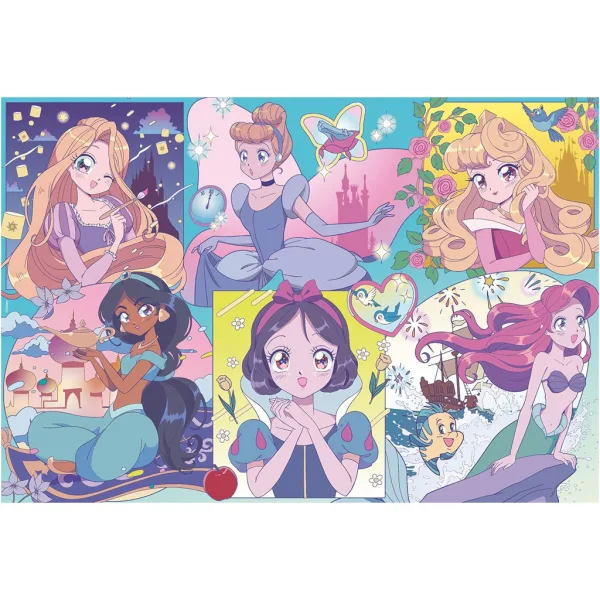 Disney Prinzessinnen – Manga-Zauber 2-in-1 250-teiliges Puzzle und Ausmalset 50x35cm - Lisciani Bild 2