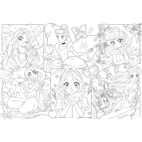 Disney Prinzessinnen – Manga-Zauber 2-in-1 250-teiliges Puzzle und Ausmalset 50x35cm - Lisciani Bild 3