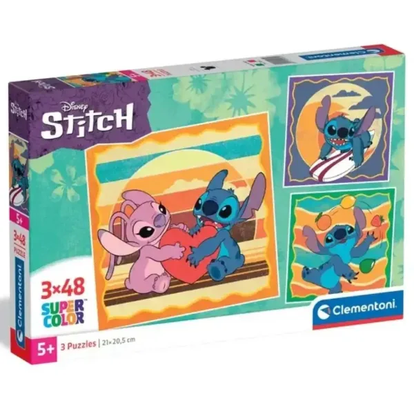 Disney+Stitch und Angel 3x48 Teile Supercolor Puzzle - Clementoni Bild 1