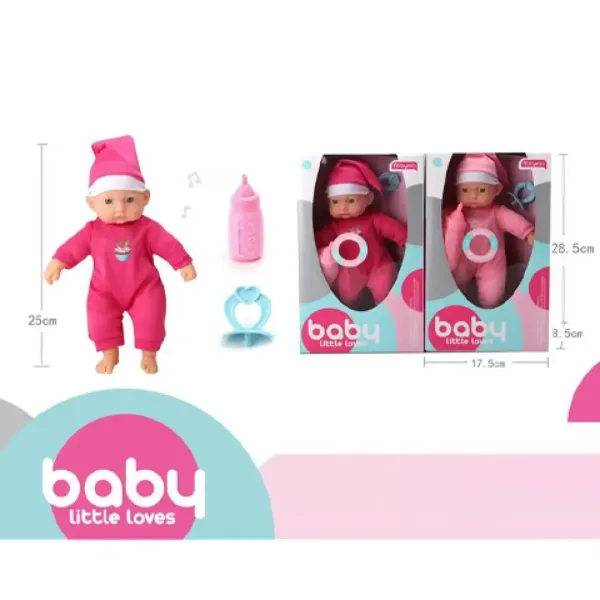 Ein Baby in einem Schlafanzug mit Schnuller und Flasche in zwei Varianten. Bild 2