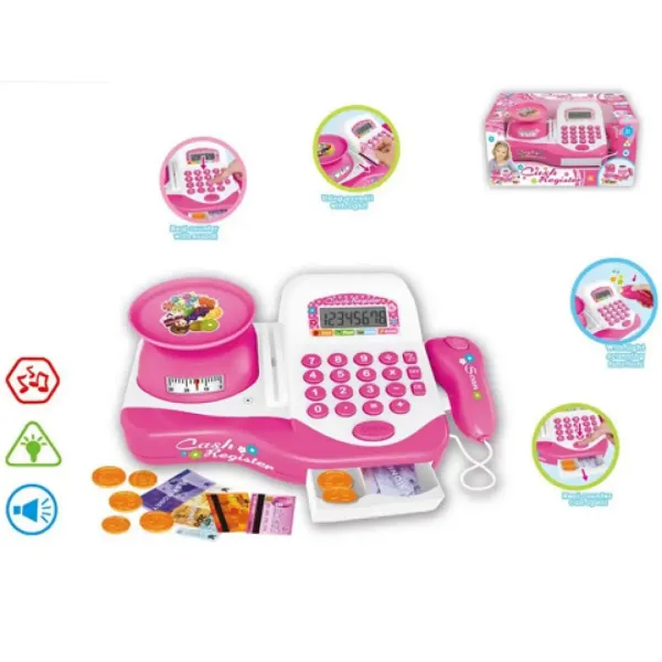 Elektronische Registrierkasse in Pink, mit Waage und Zubehör. Bild 1