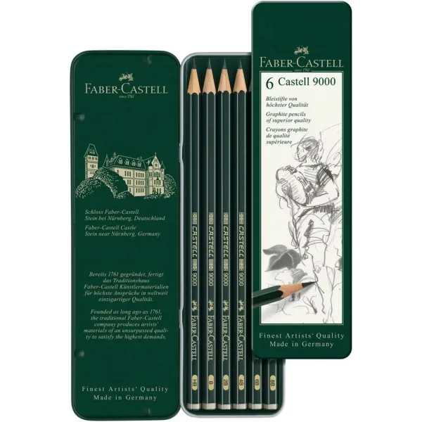 Faber-Castell: Castell 9000 Bleistift-Set, 6 Stück, in Metallbox Bild 2