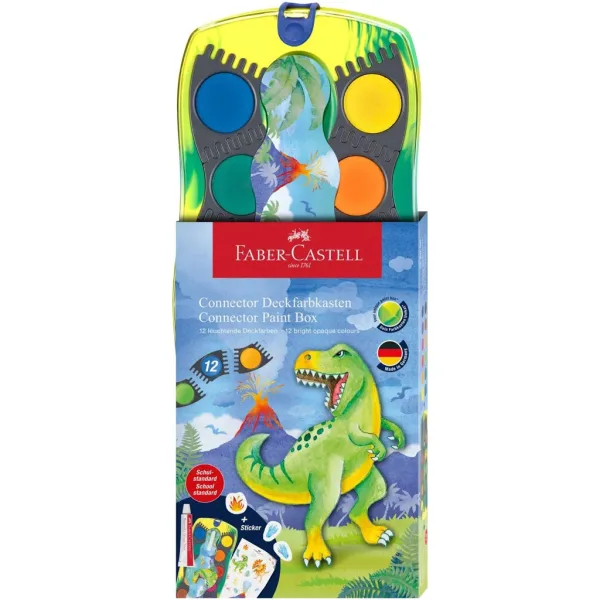 Faber-Castell: Connector 12-teiliges Wasserfarben-Set mit zusammensteckbaren Paletten, mit Dinosaurier-Motiv Bild 1