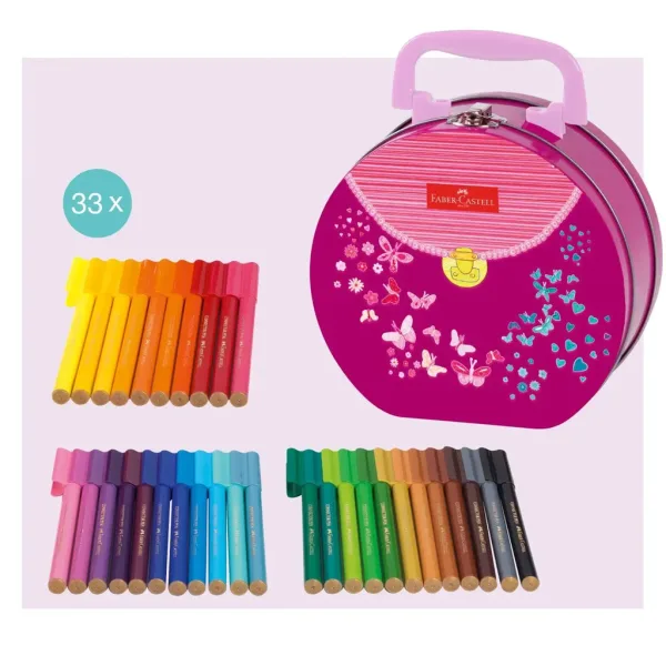 Faber Castell: Connector Filzstift-Set, 33-teilig, in einer Metall-Handtasche mit Schmetterlingsmotiv Bild 2