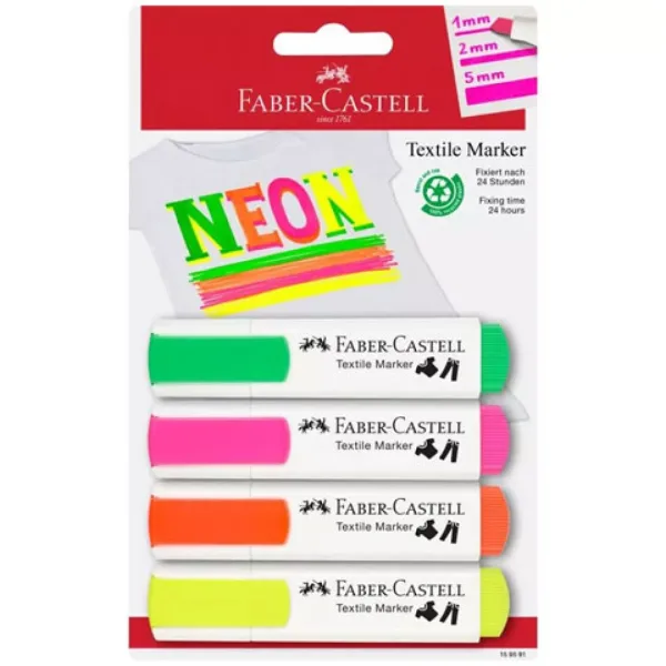 Faber-Castell: Neonfarbener Textilmarker-Set, 4 Stück Bild 1